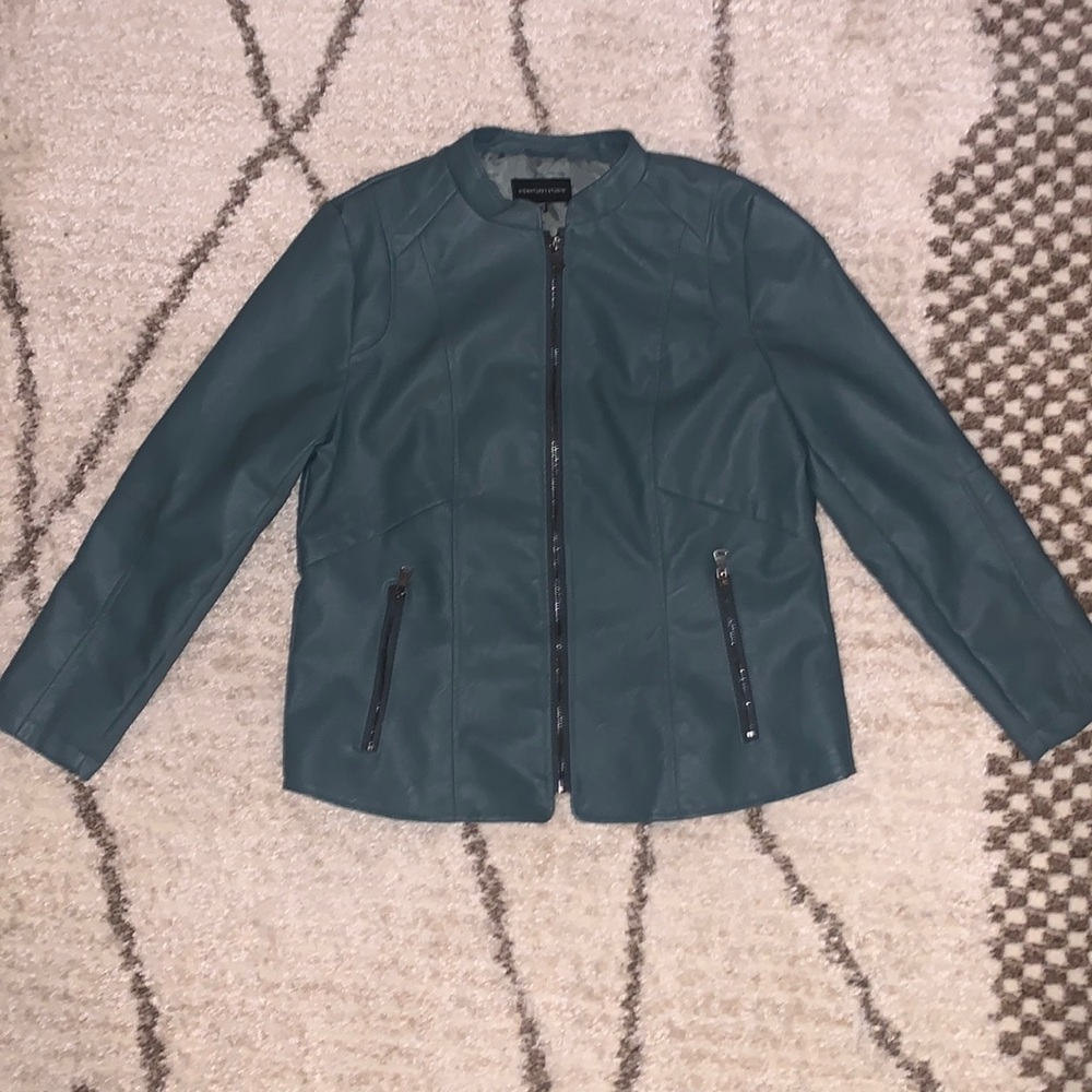 Women’s Blue PU Leather Jacket - Size Large- Worn Once